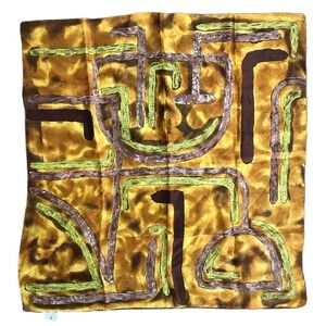 Rhodia Silk Scarf Made in Italy Paisley Mod Abstract Earth Tone 27” Square